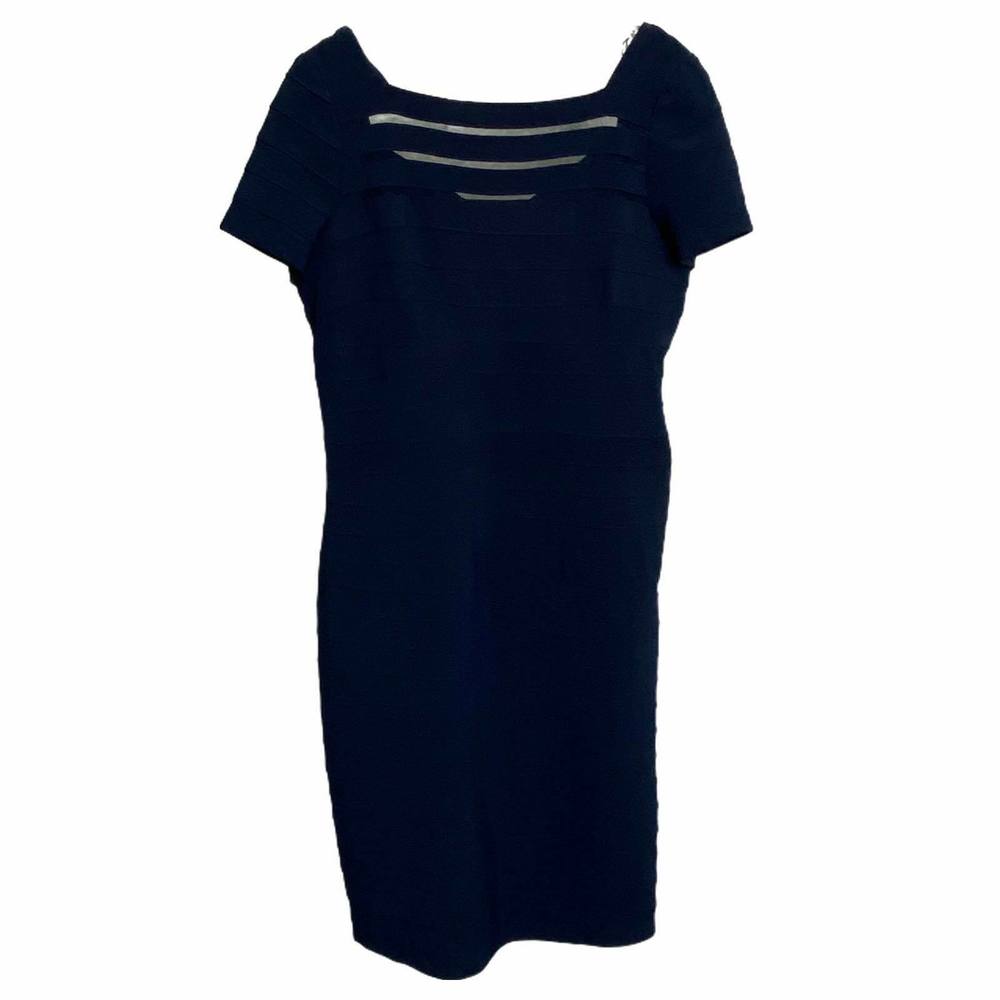 Adrianna Papell Women's Dress Sheath Navy‎ Blue Short Sleeve Twisted Back Size M